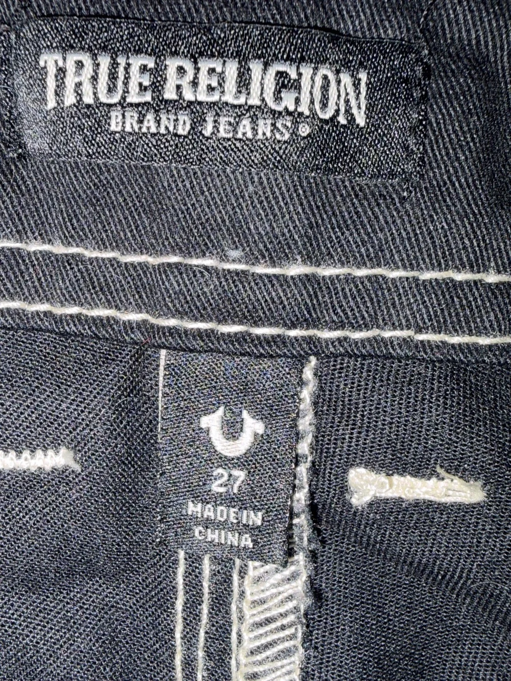 True Religion Black Cargo Pants with White Contrast Stitching size 27